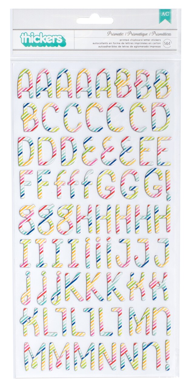 Fun In The Sun Thickers Alpha Stickers 5.5"X11" 2/Pkg-Prismatic/Multi Stripe Chipboard
